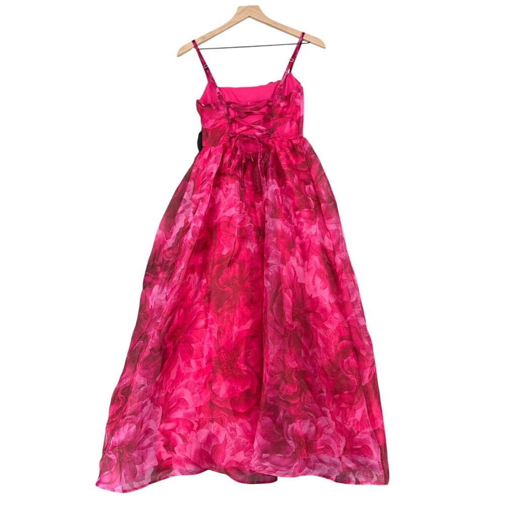 Lulus Floral Midi Dress XS Pink Organza Lace Up Back Lined Sleeveless Party EUC - Picture 7 of 12